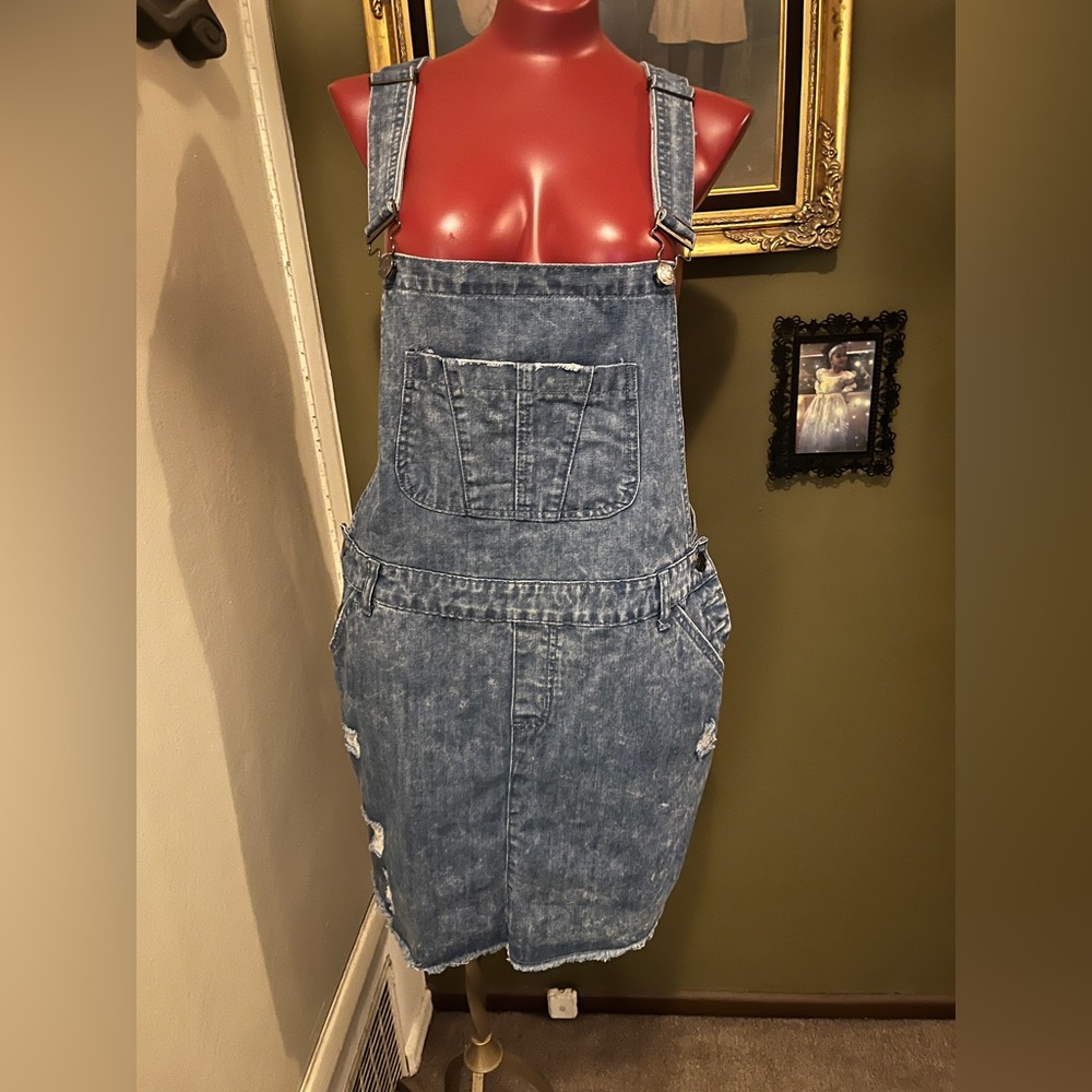 City Chic Denim Overall Distressed Dress